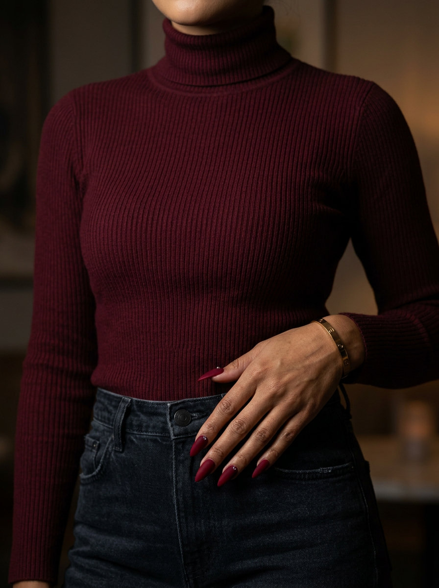 Deep Crimson Velvet Stiletto Nails 2026 | Luxurious Evening Look Deep Crimson Velvet Stiletto nails for summer red nails 2026: Deep crimson with velvet matte finish.