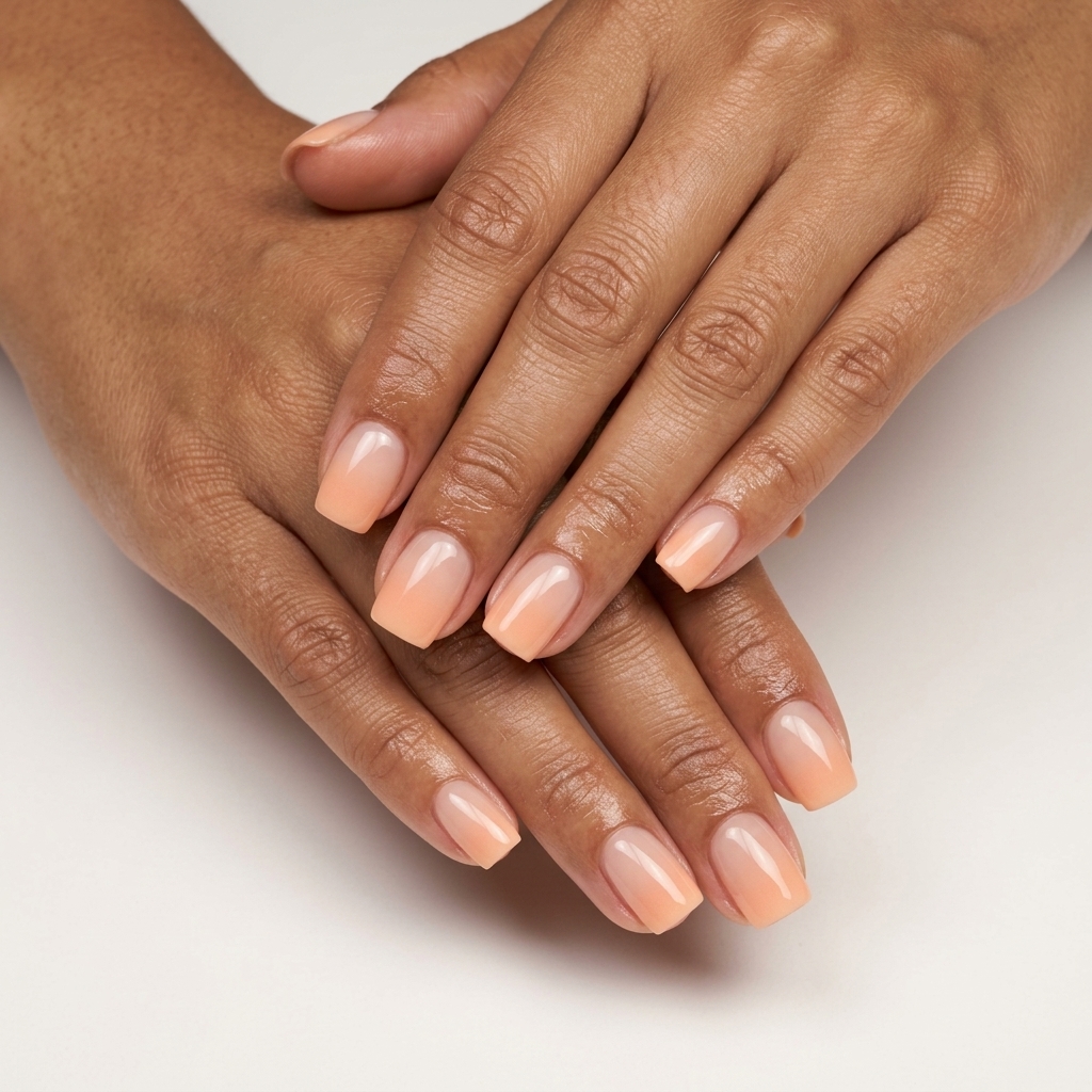 Peach fuzz ombre short square nails for summer vibes nails 2026, perfect for daily wear, work, and casual occasions.