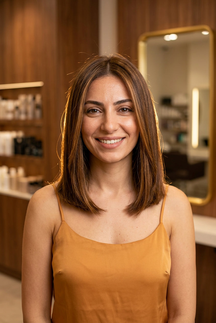 long syrup brunette hair color with golden micro-babylights, demi-permanent gloss — sophisticated everyday chic