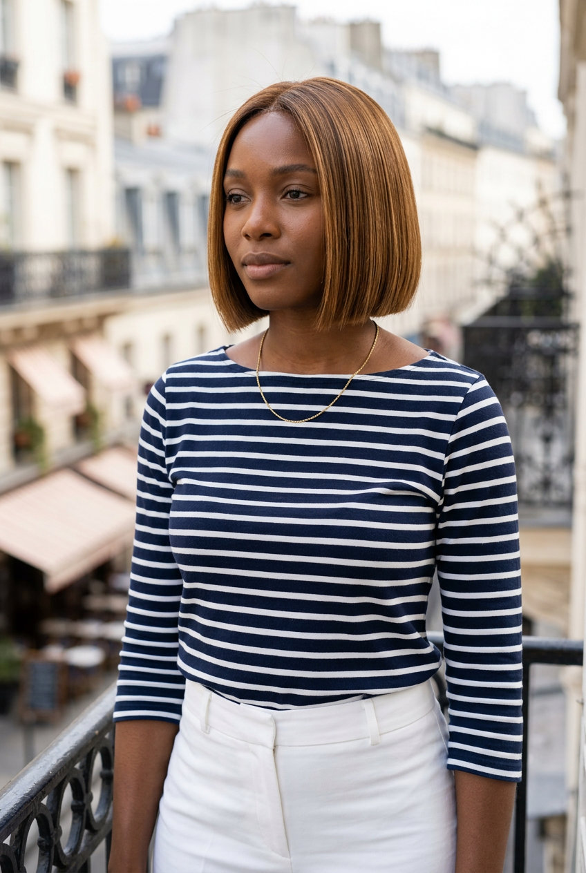 medium blunt syrup brunette bob with golden-brown reflects and sharp perimeter for summer