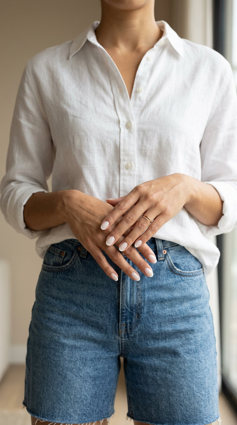 Milky White French Nails 2026: Minimalist Elegance Trendy summer nails 2026: Sheer milky white micro French oval nails for weddings, work, and daily.