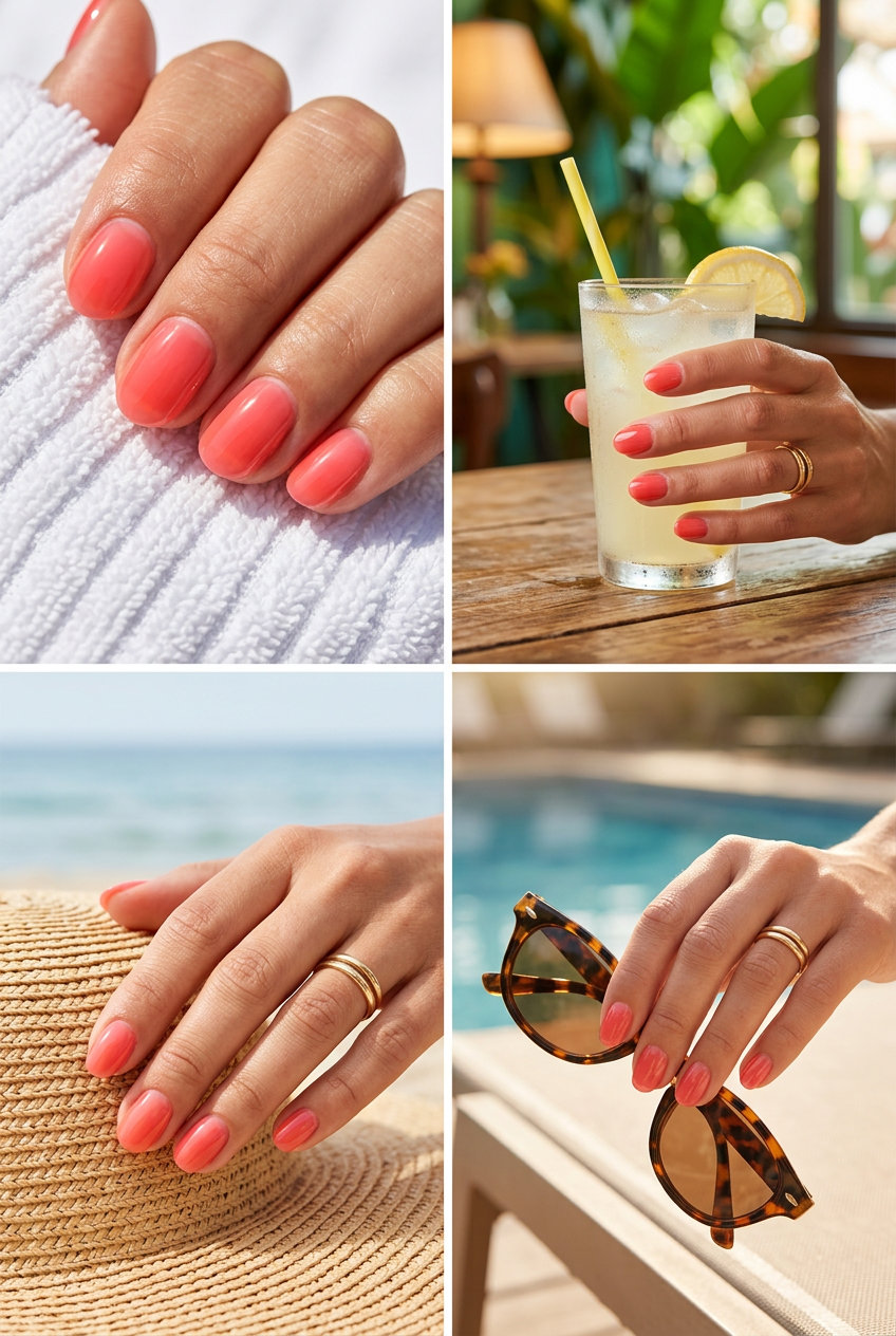 Tropical Coral Sheer Nails 2026: Beach Ready Vibrant tropical coral sheer nails for trendy summer nails 2026, perfect for vacations and beach days.