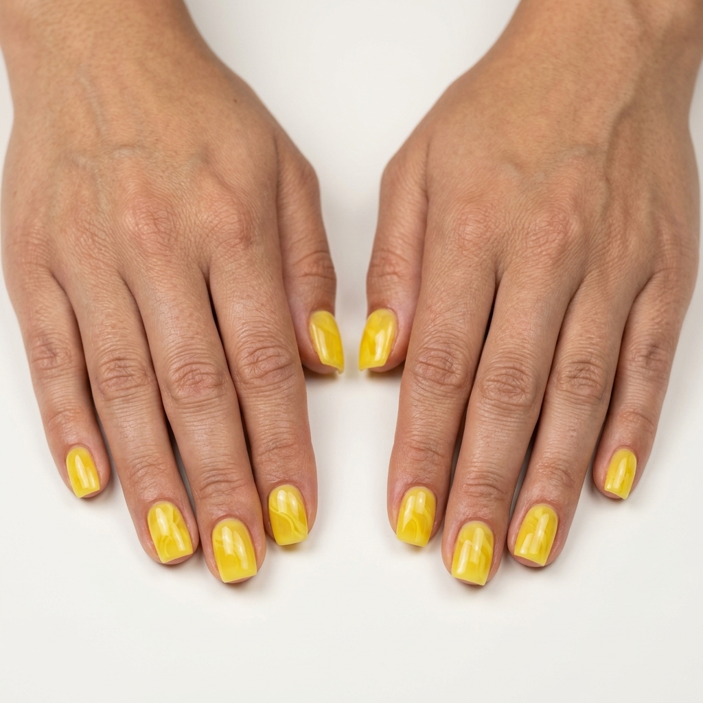 Sheer lemon chiffon jelly almond nails for effortless daily wear. Yellow summer nails 2026.