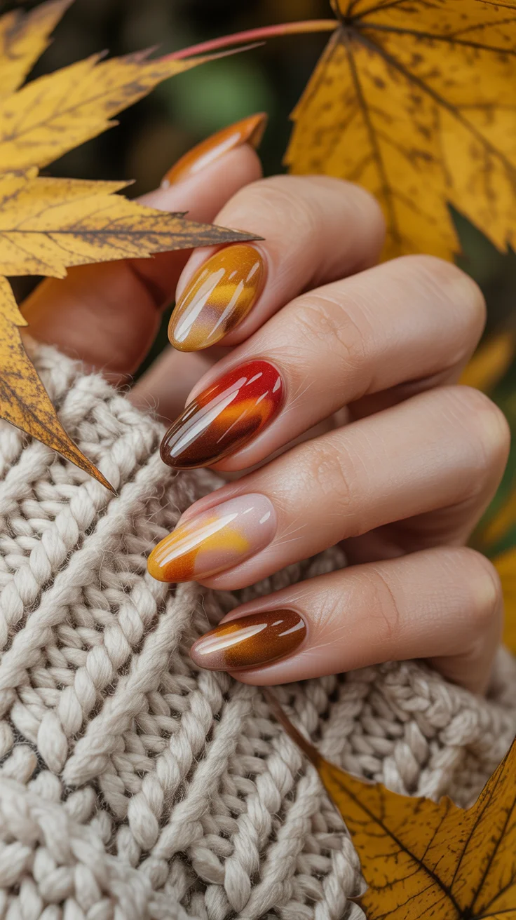 23 Fall Glass Gel Nails That Will Make Your Autumn Manicure Glow
