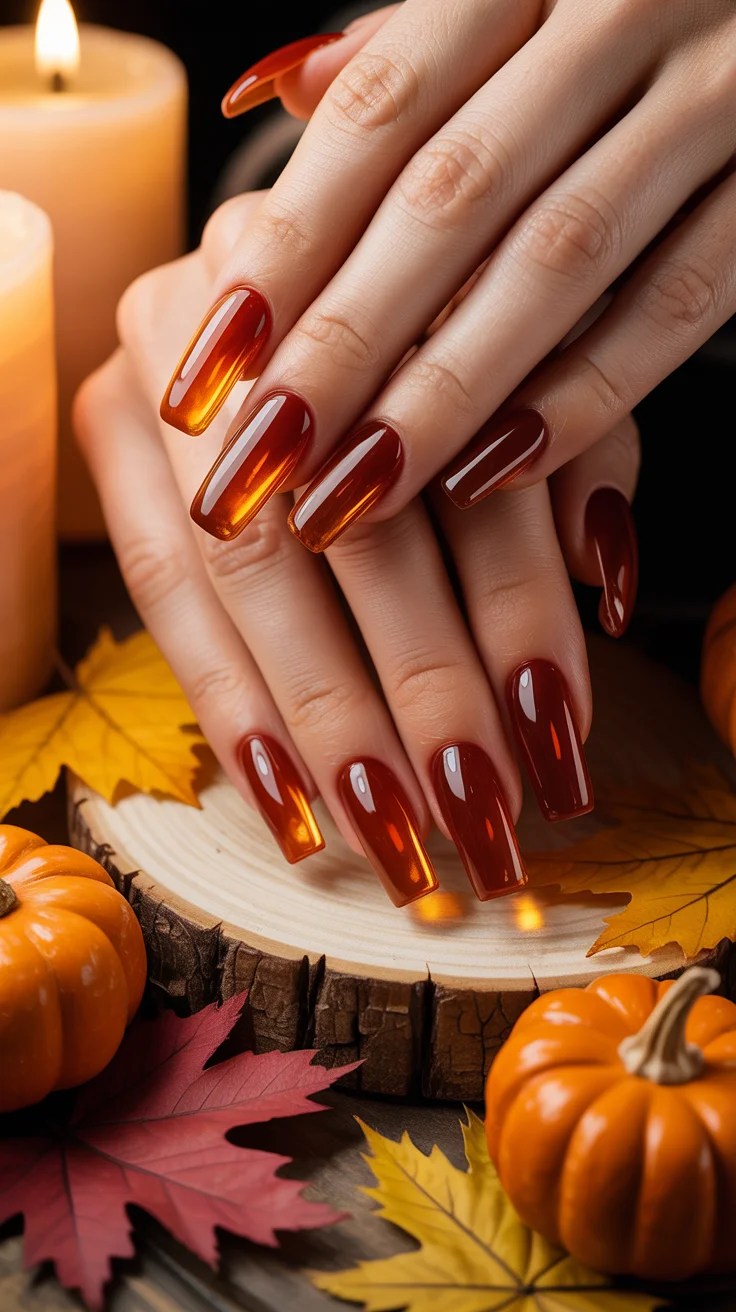 23 Fall Glass Gel Nails That Will Make Your Autumn Manicure Glow