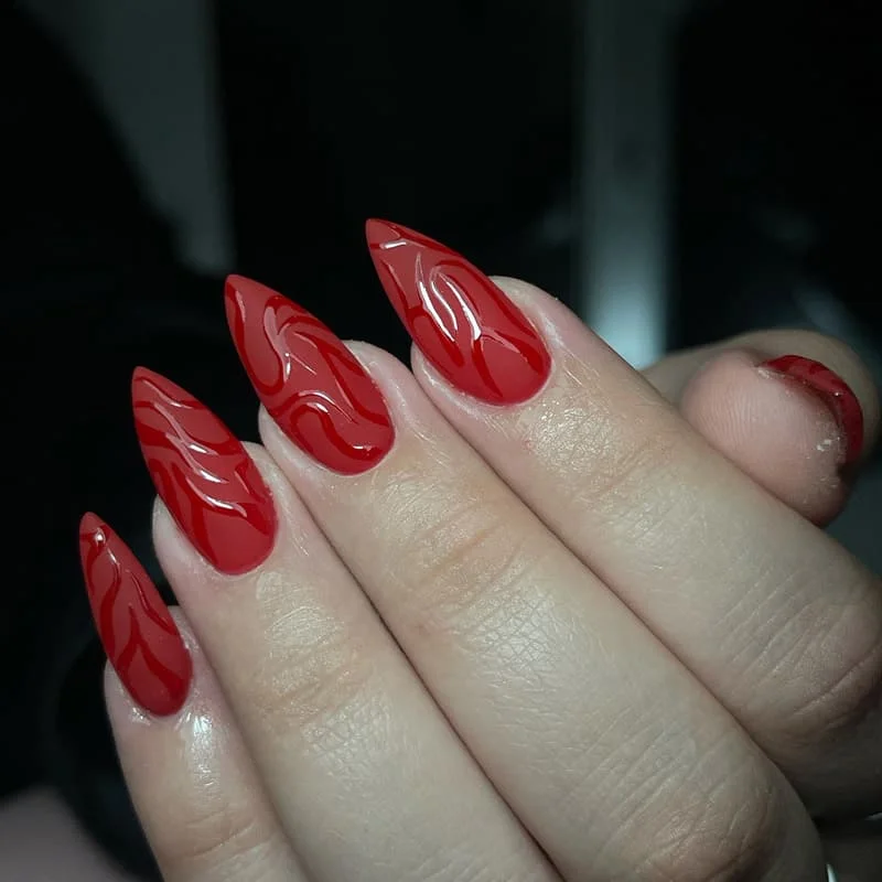 25 Cherry Red Fall Nails With Glossy Finish Style