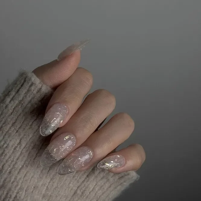 21 Glass Effect Nails with Subtle Sparkle
