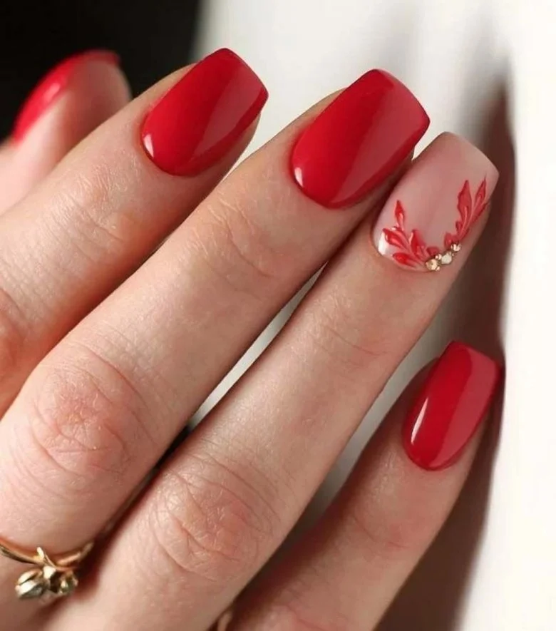 25 Cherry Red Fall Nails With Glossy Finish Style