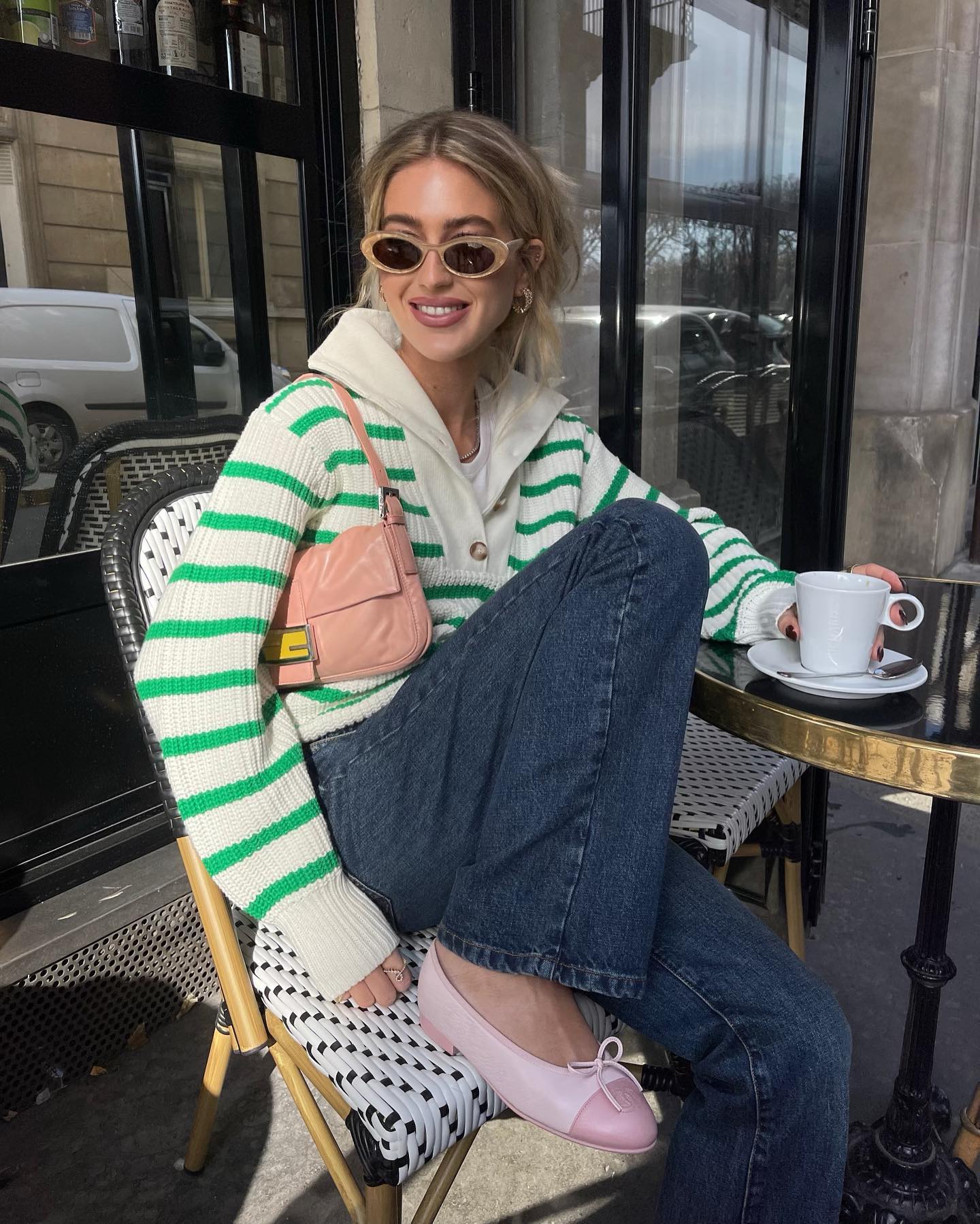 Striped Cardigan Over Hoodie with Straight-Leg Jeans — Brunch Outfits