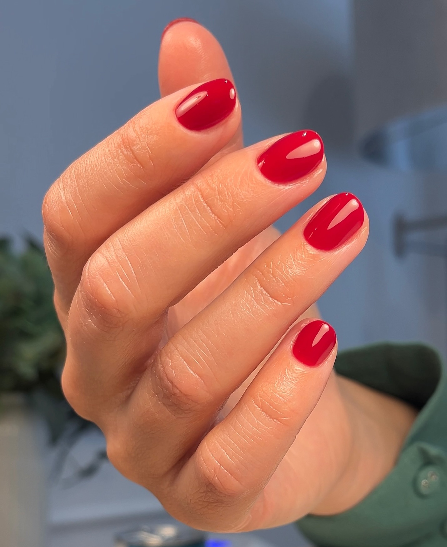 Pink Base Floral Art with Red Tips Pink Base Floral Art with Red Tips — Round Nails