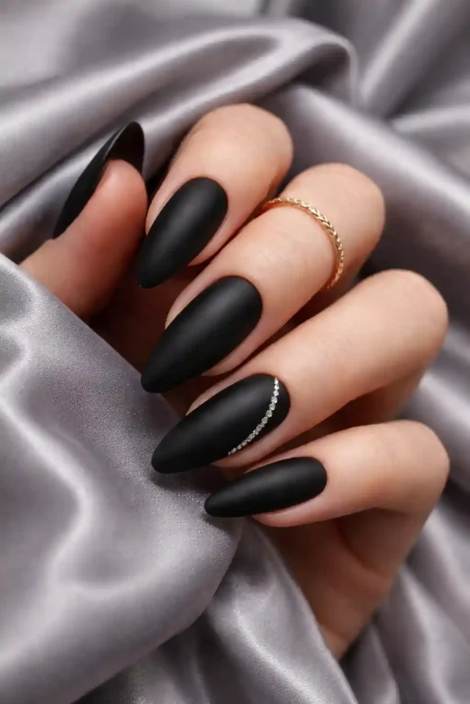 Line Of Small Rhinestones Visual Idea — Matte Nails