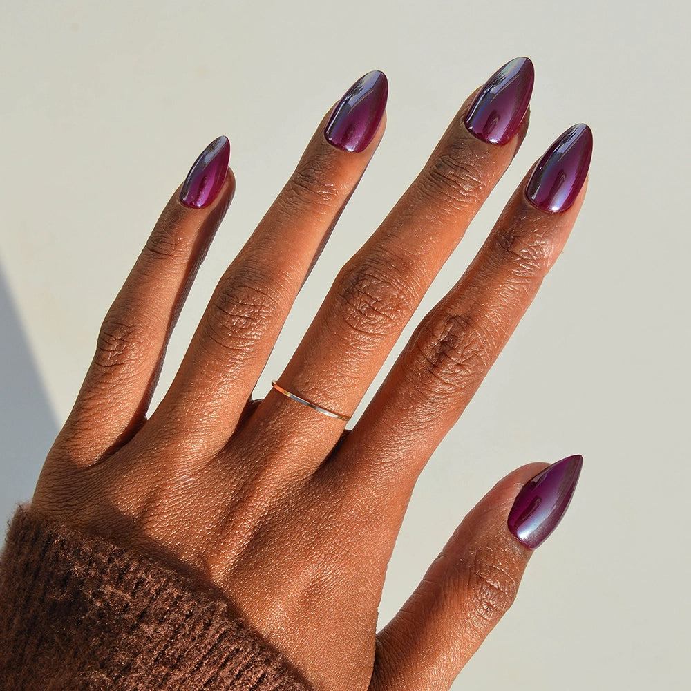 Deep Plum Chrome Stiletto Nails Deep Plum Chrome Stiletto Nails — Nails for Dark Skin