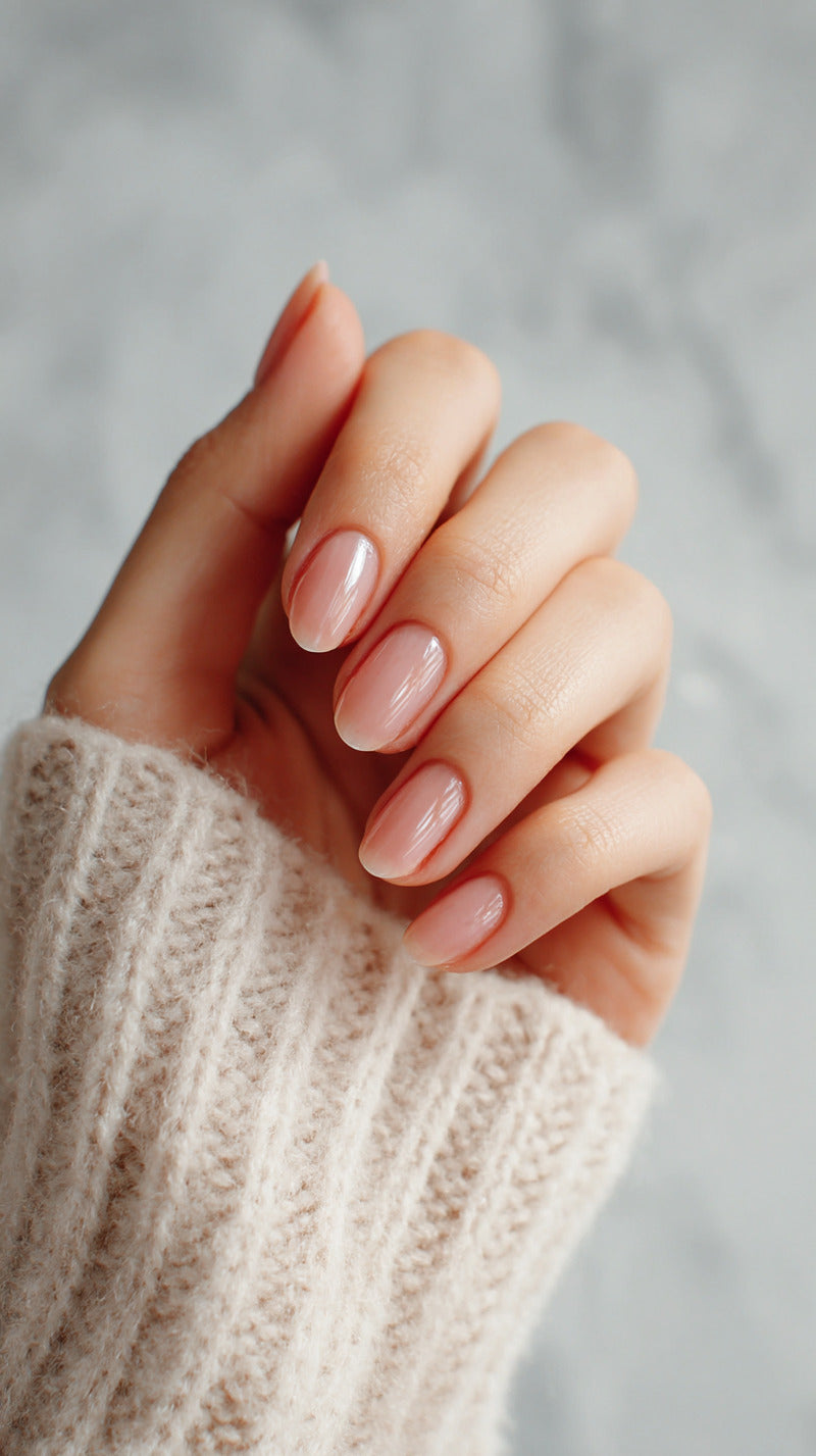 Sheer Pale Pink Glossy Short Oval Nails Sheer Pale Pink Glossy Short Oval Nails — Nails for Pale Skin