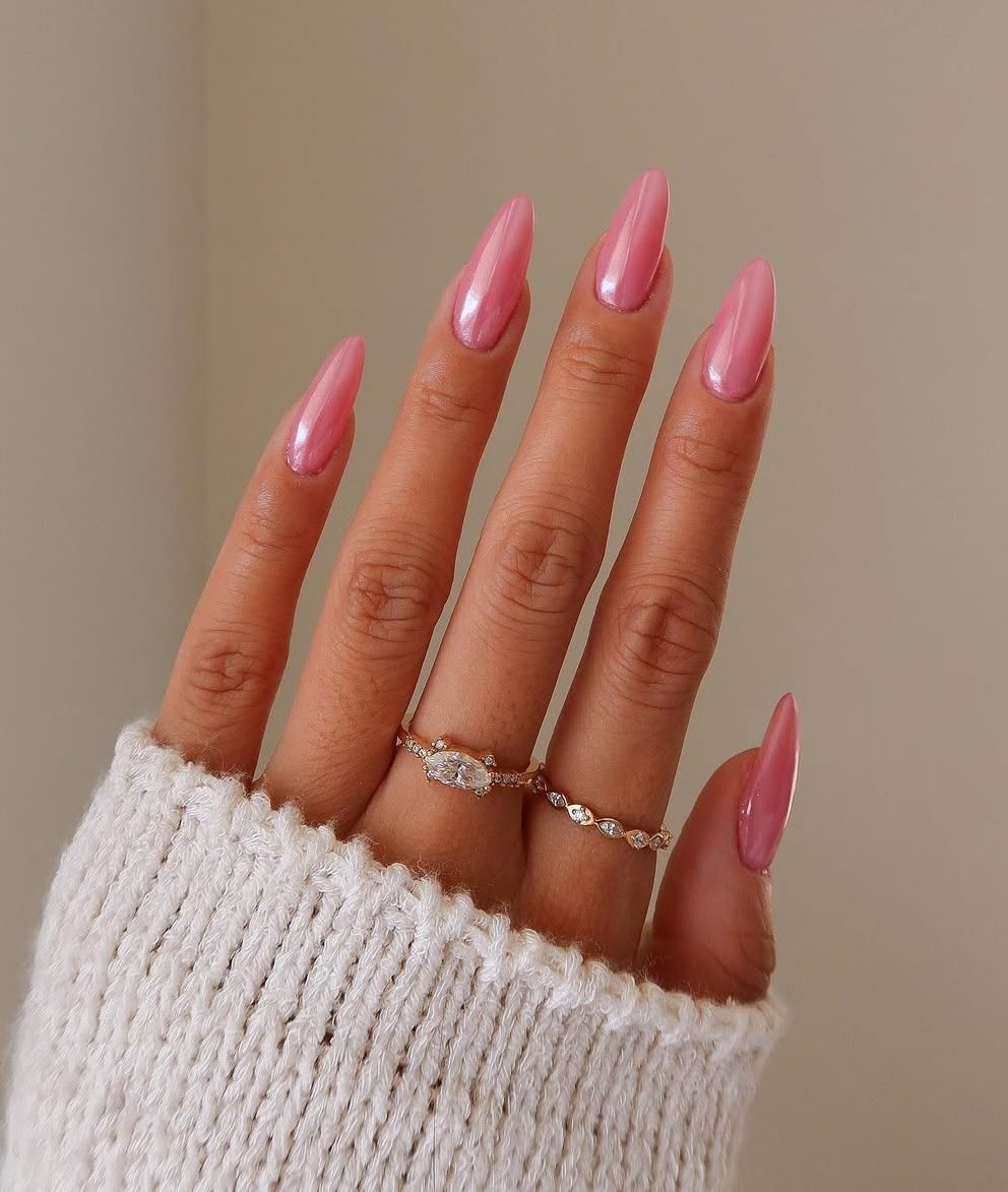 Pearlescent Pink French Almond — Nails for Women Over 40
