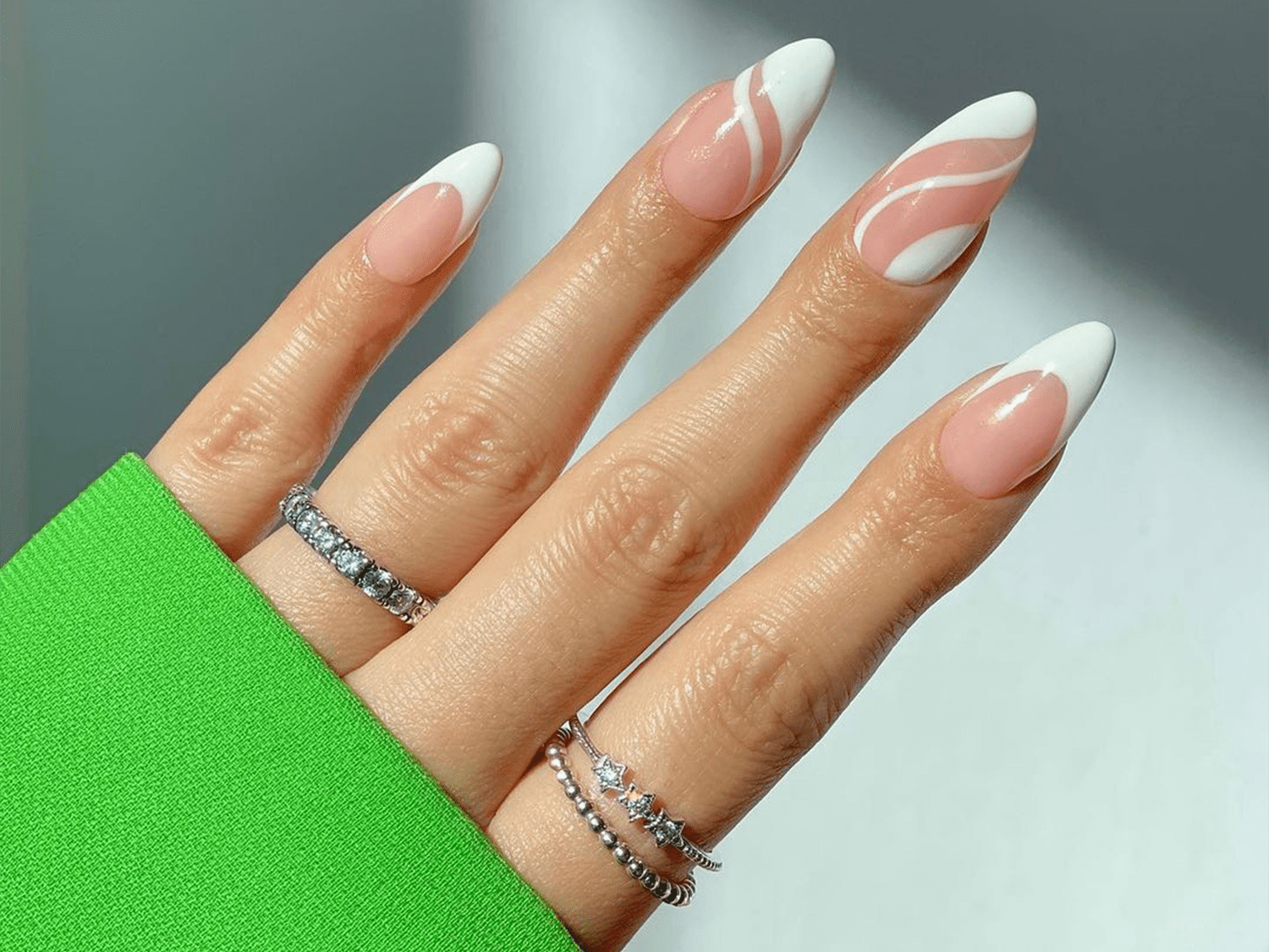 Swirl Accent French Tip Almonds — Nail Shapes