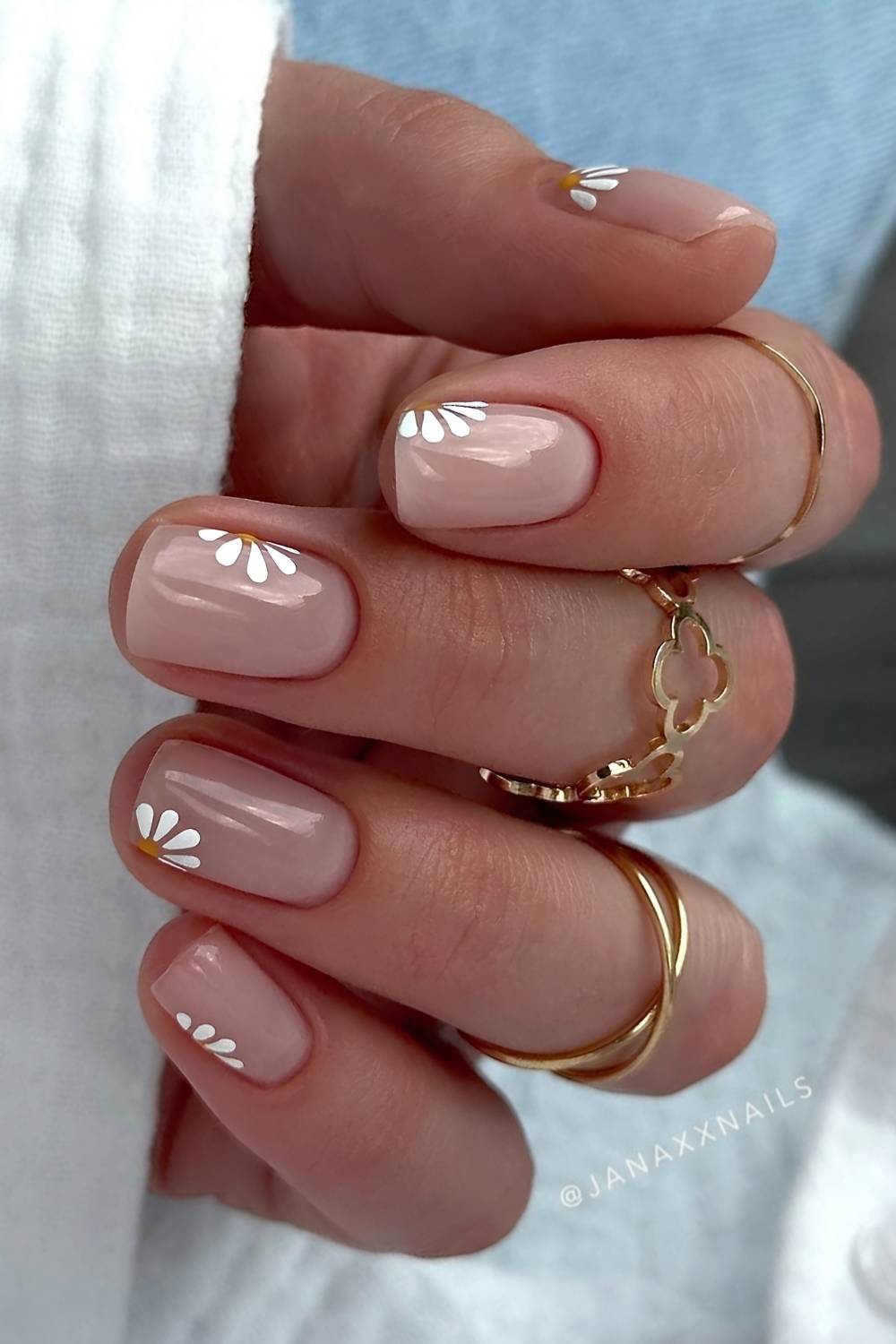 Short Square Daisy Nails — Nail Designs
