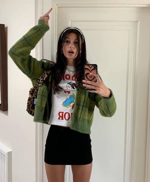 Fuzzy Plaid Cardigan with Mini Skirt and Leopard Bag Fuzzy Plaid Cardigan with Mini Skirt and Leopard Bag — Indie Outfits