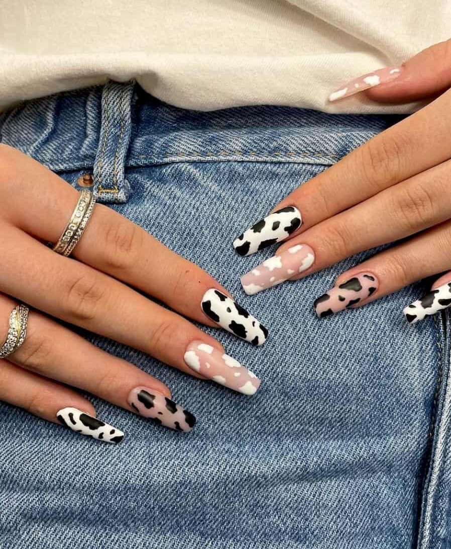 Glossy and Matte Black and White Cow Print Glossy and Matte Black and White Cow Print — Cow Print Nails