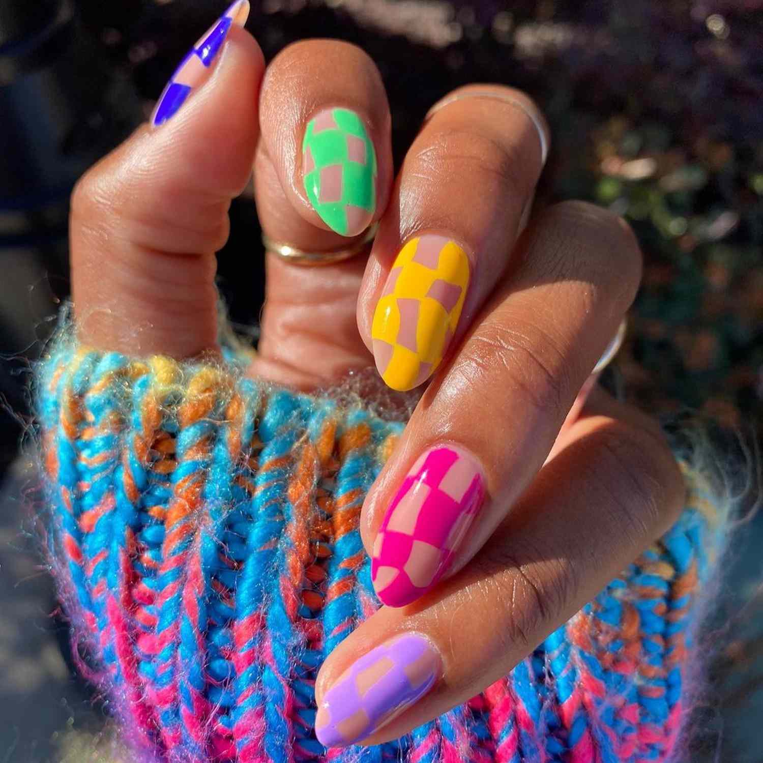 Vibrant Rainbow Checkered Nails Vibrant Rainbow Checkered Nails