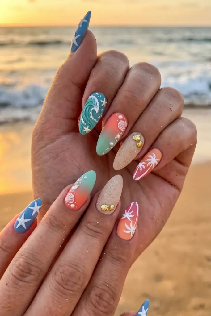 Textured Sand Beach Medley — Beach Nails