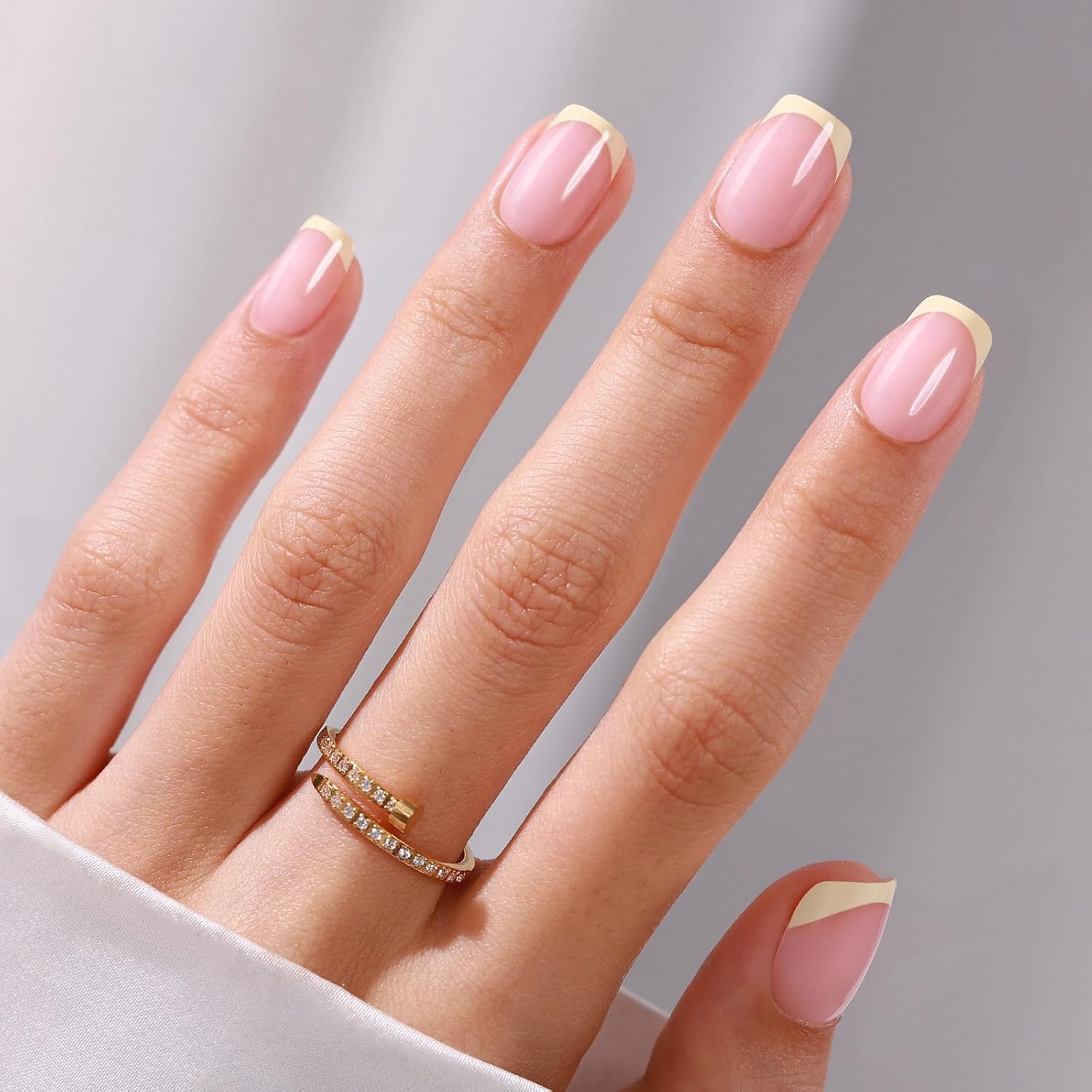 Pale Yellow French Tips — Short Square Nails