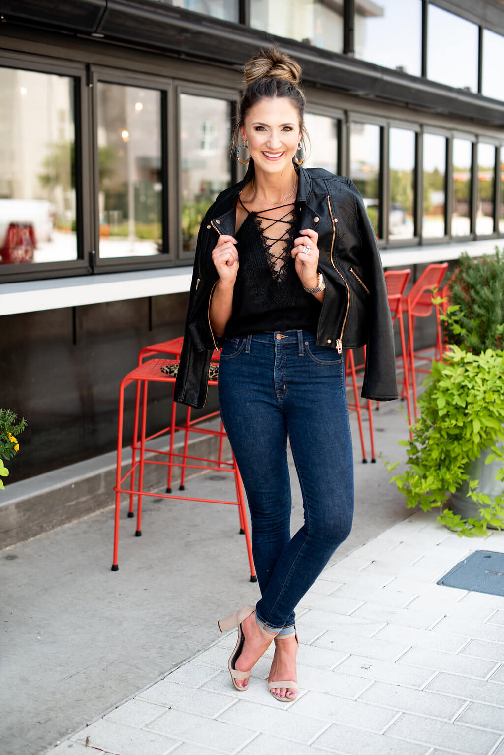 Edgy Black Bodysuit and Leather Jacket for a Night Out Edgy Black Bodysuit and Leather Jacket for a Night Out — Casual Date Night Outfits