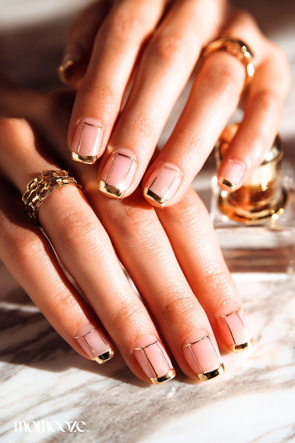 Sheer Pink Base With Gold Tips Visual Idea — Gold French Tip Nails