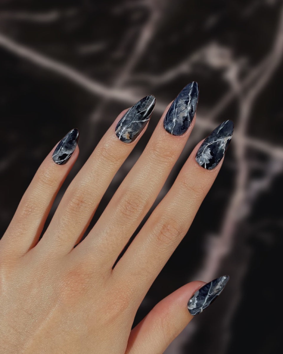 Realistic Black and White Stiletto Marble Realistic Black and White Stiletto Marble — Marble Nails