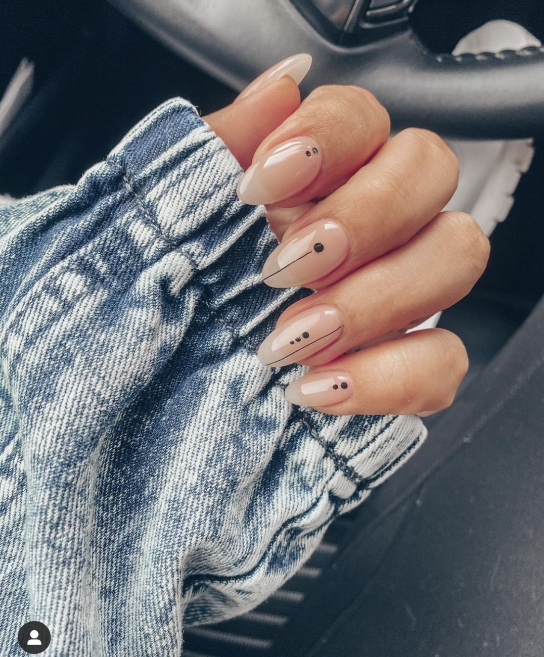 Sheer Nude Stilettos with Black Line Art — Minimalist Nails