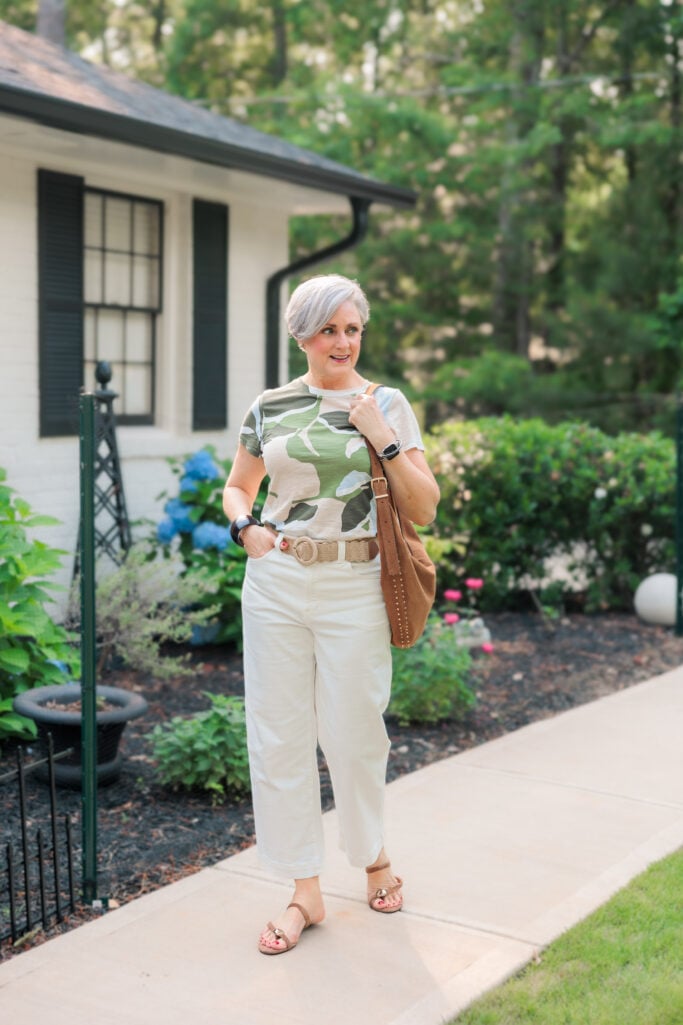 Printed Tee and Cream Cropped Trousers Printed Tee and Cream Cropped Trousers — Coastal Grandmother Outfits