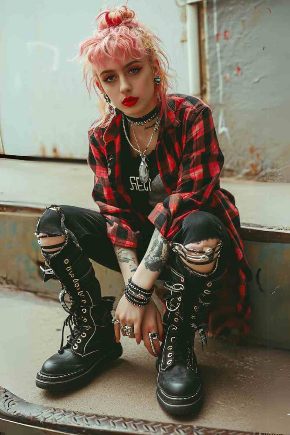 Pop-Punk Ready: Flannel, Graphic Tee, and Ripped Jeans Pop-Punk Ready: Flannel, Graphic Tee, and Ripped Jeans — Punk Outfits