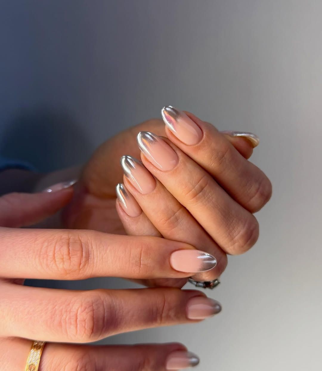 Flawless Cuticle Work Smooth Surface Smooth Silver Chrome French Almonds Flawless Cuticle Work Smooth Surface Smooth Silver Chrome French Almonds — Chrome French Tip Nails