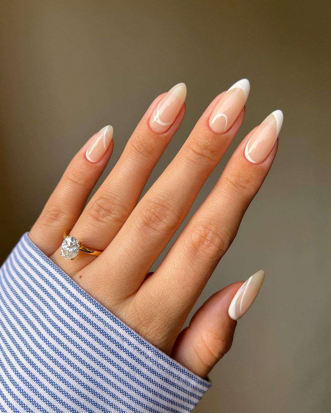 Crisp White Almond French on Nude — Almond French Tip Nails