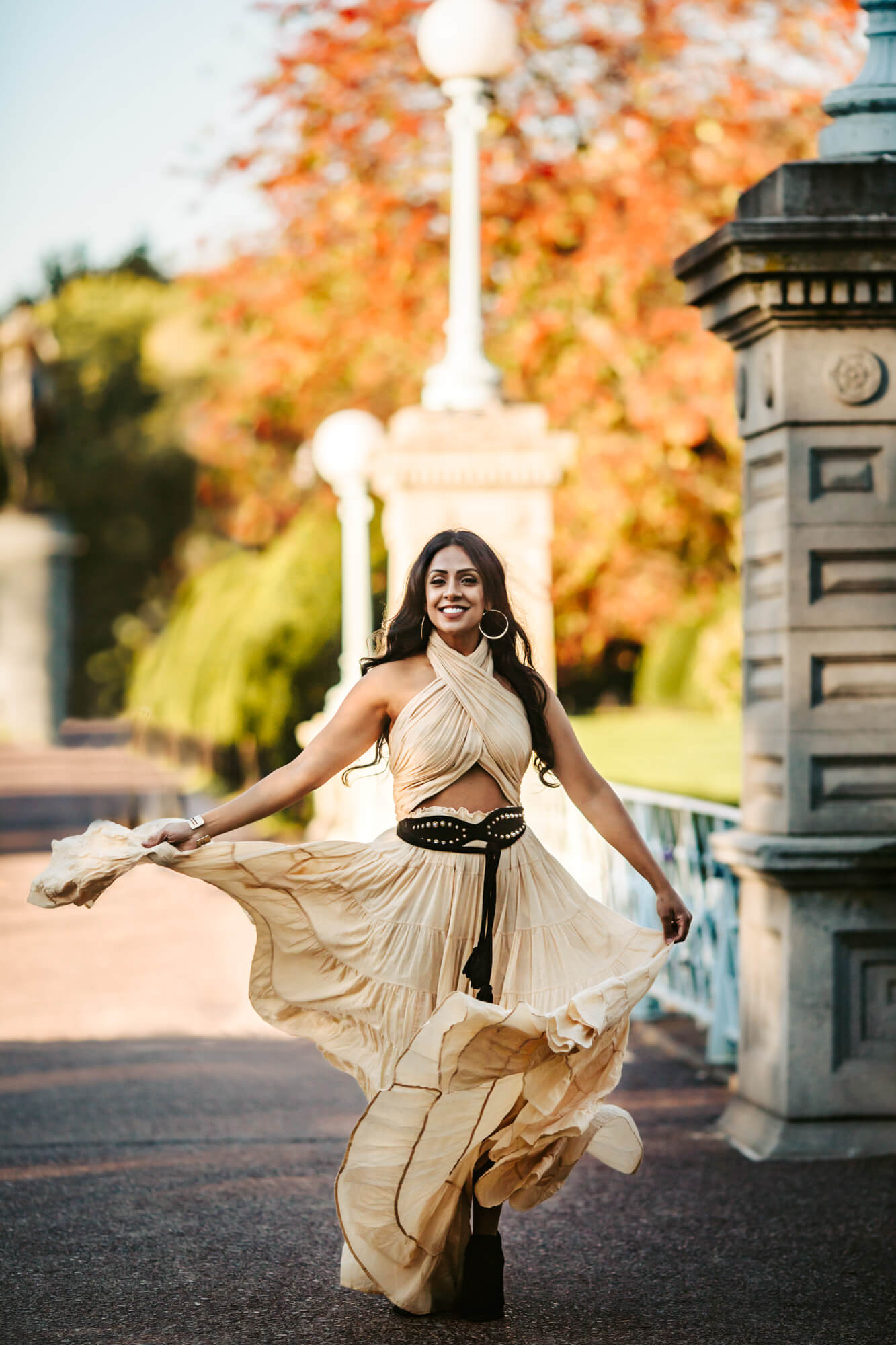 Flowing Halter Neck Dress with Midriff Cutout for Editorial Shoots — Photoshoot Outfits