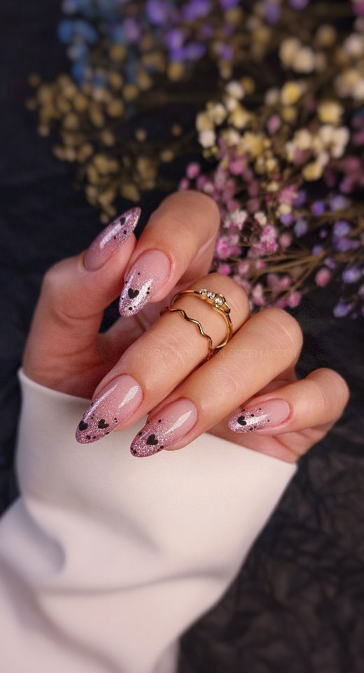 Glitter French Tips with Heart Accents Glitter French Tips with Heart Accents — Date Night Nails
