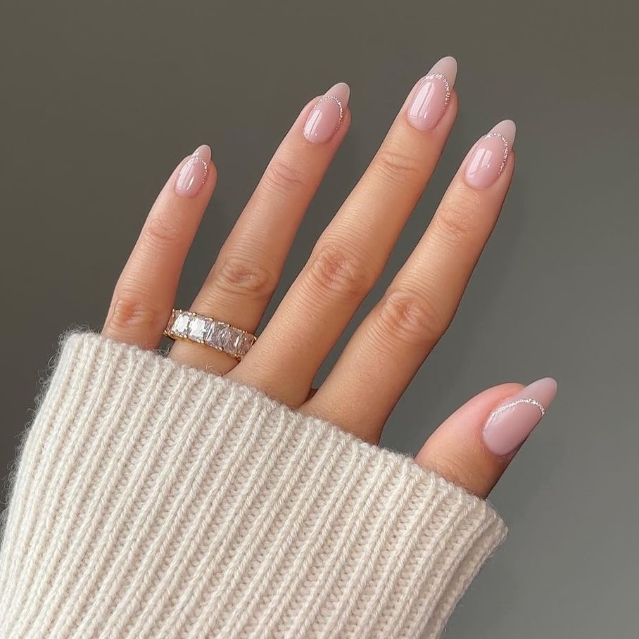 Silver Glitter Cuticle Line — Natural Nails