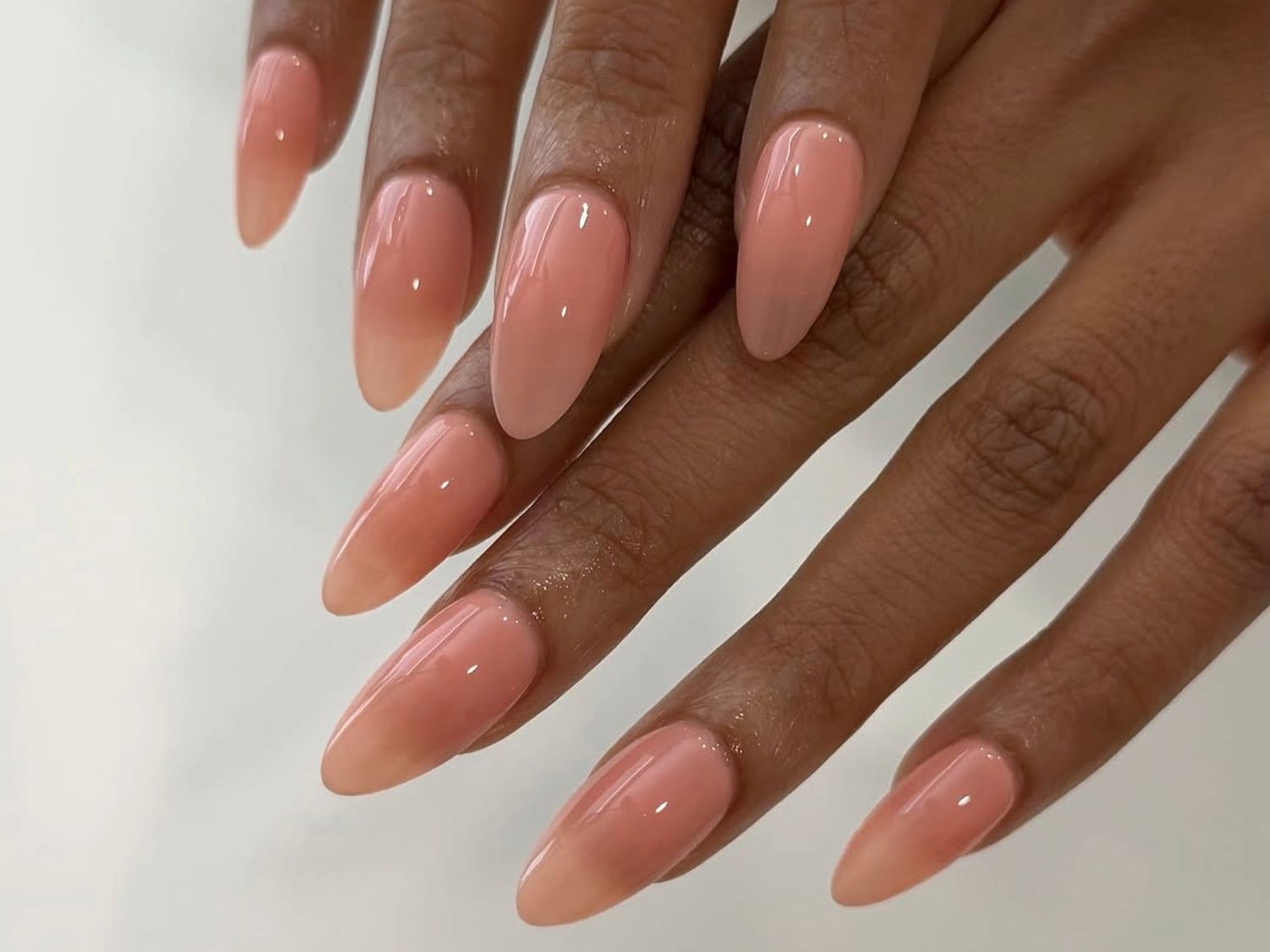 Nude to Peach Ombre Almond Nails — Peach Nails