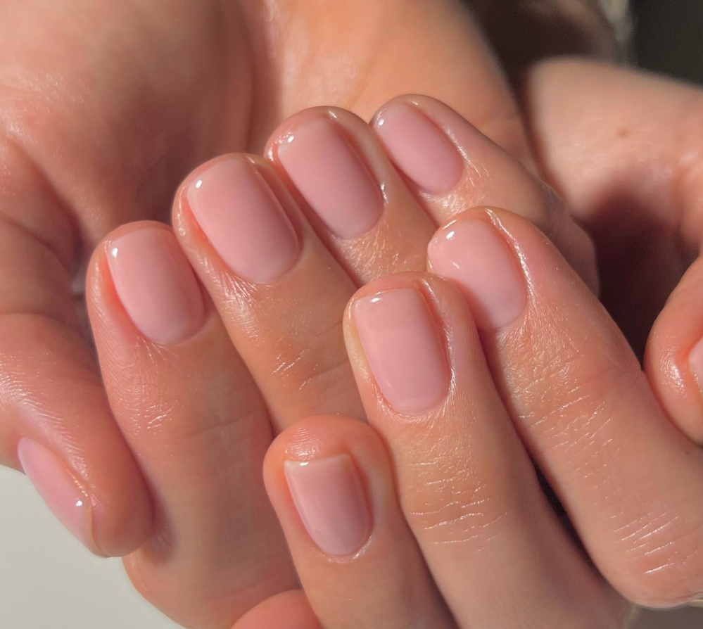Opaque Soft Pink Glossy Nails — Very Short Nails
