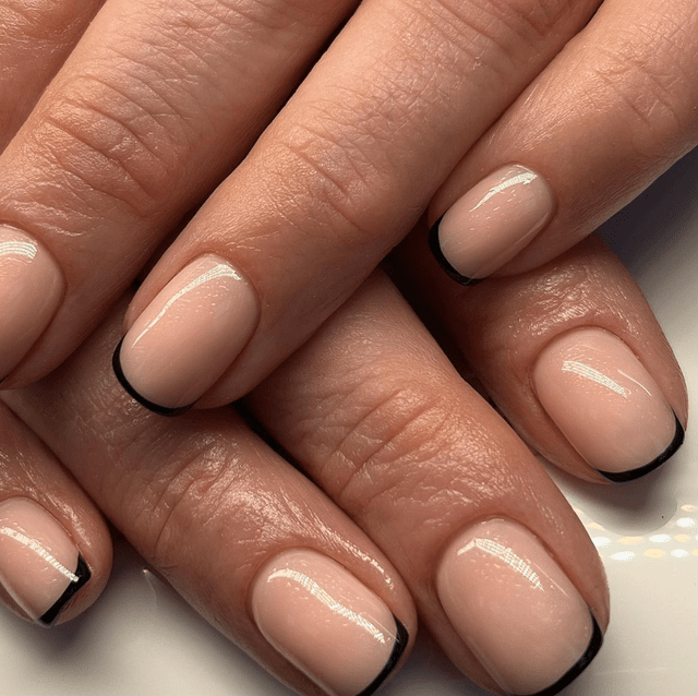 Edgy Black Micro French on Round Nails Edgy Black Micro French on Round Nails — Short French Tip Nails
