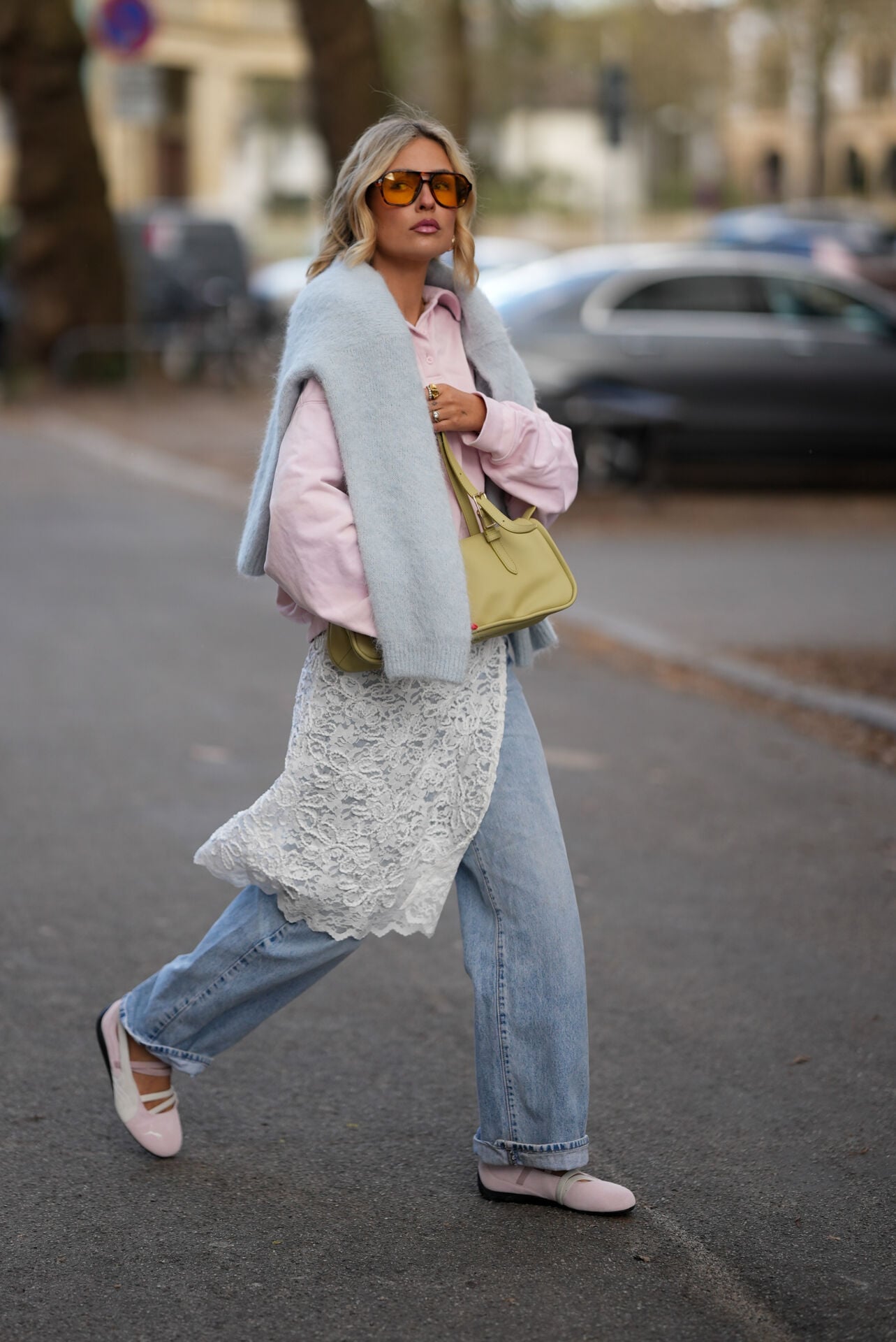 Fuzzy Sweater with Lace Slip Dress and Jeans Fuzzy Sweater with Lace Slip Dress and Jeans — Layering Outfits