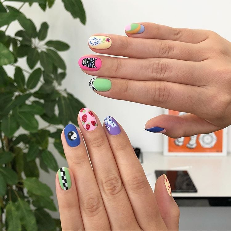 Matte Finish with Diverse Graphic Art — Mismatched Nails