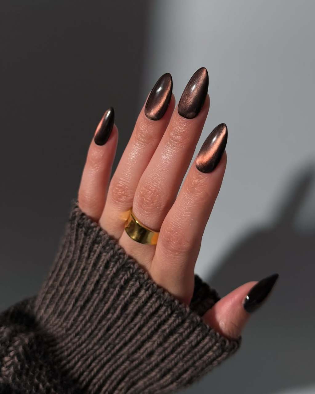 Deep Brown Copper Cat Eye Stilettos Deep Brown Copper Cat Eye Stilettos — Cat Eye Nails