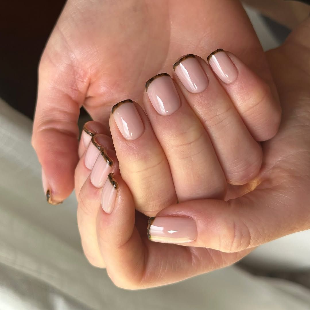 Nude Base With Dark Brown Tips Visual Idea Nude Base With Dark Brown Tips Visual Idea — Micro French Nails