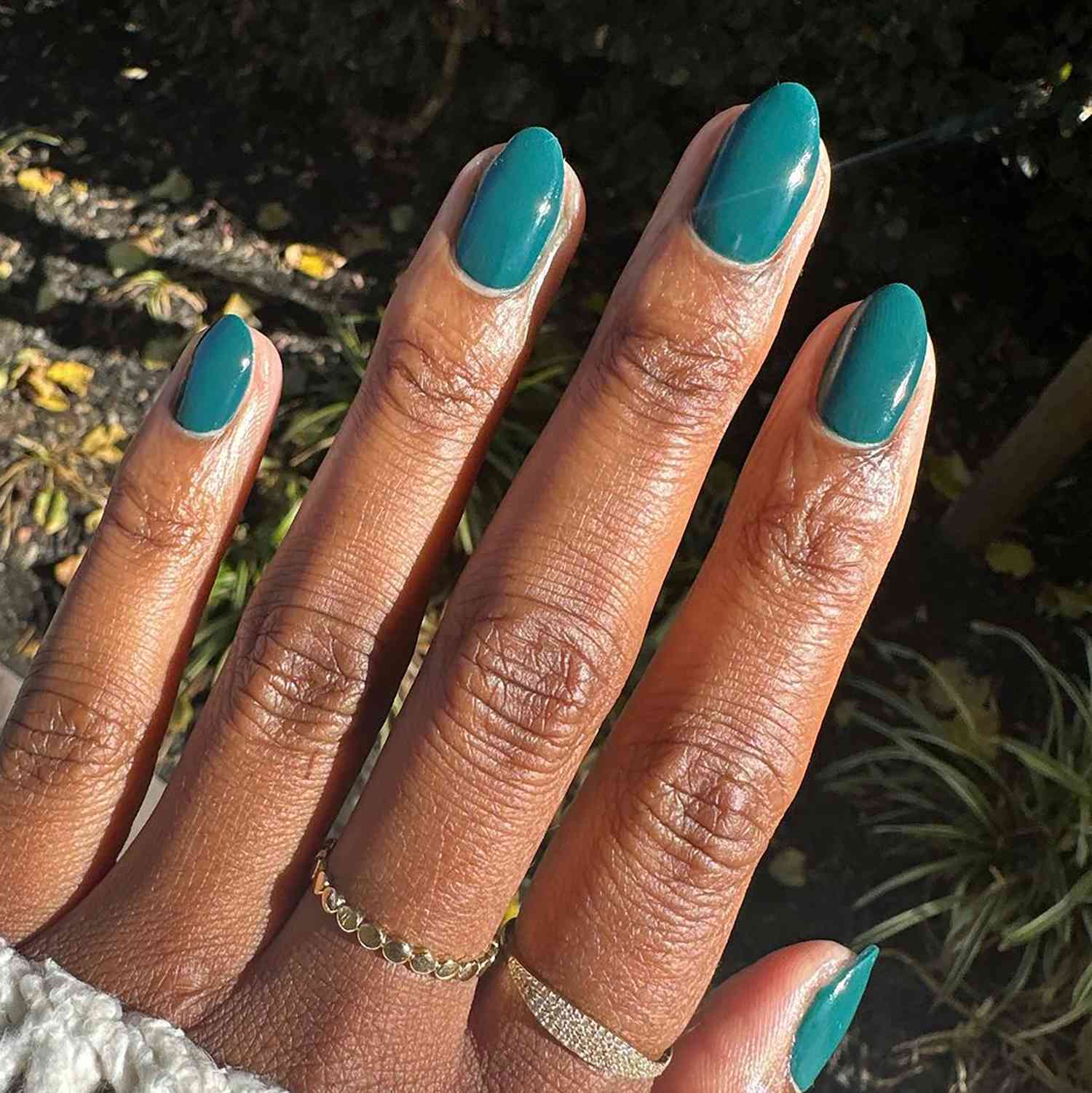 Deep Glossy Teal Almond Nails Deep Glossy Teal Almond Nails — Nails for Tan Skin