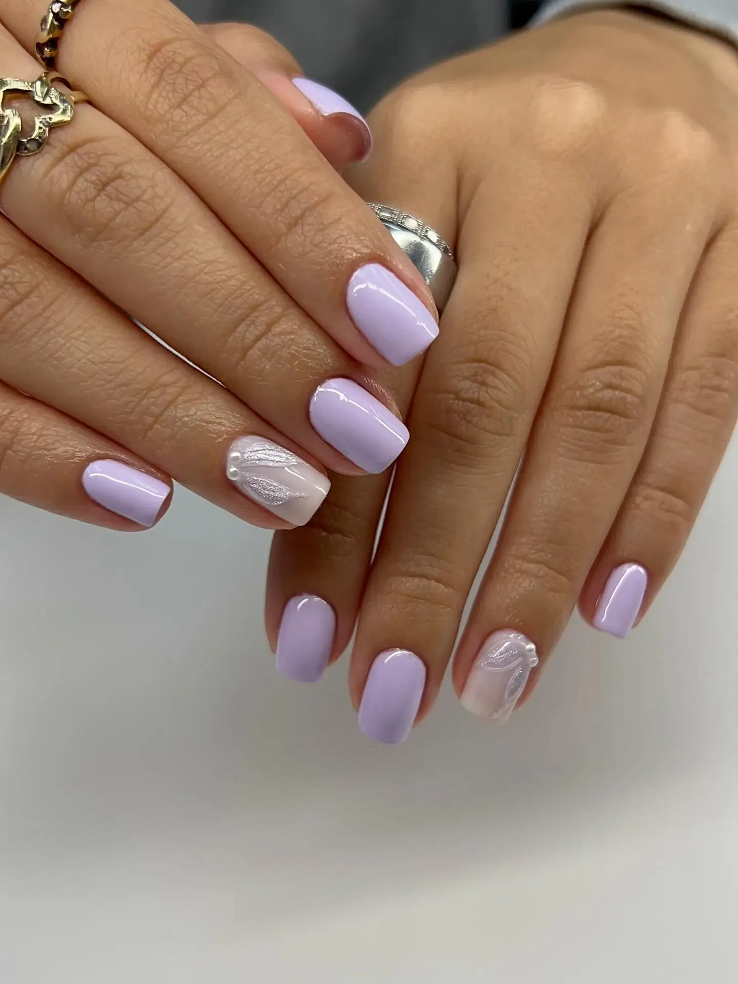 Short Square Lavender With Foil Pearls Short Square Lavender With Foil Pearls — Lavender Nails