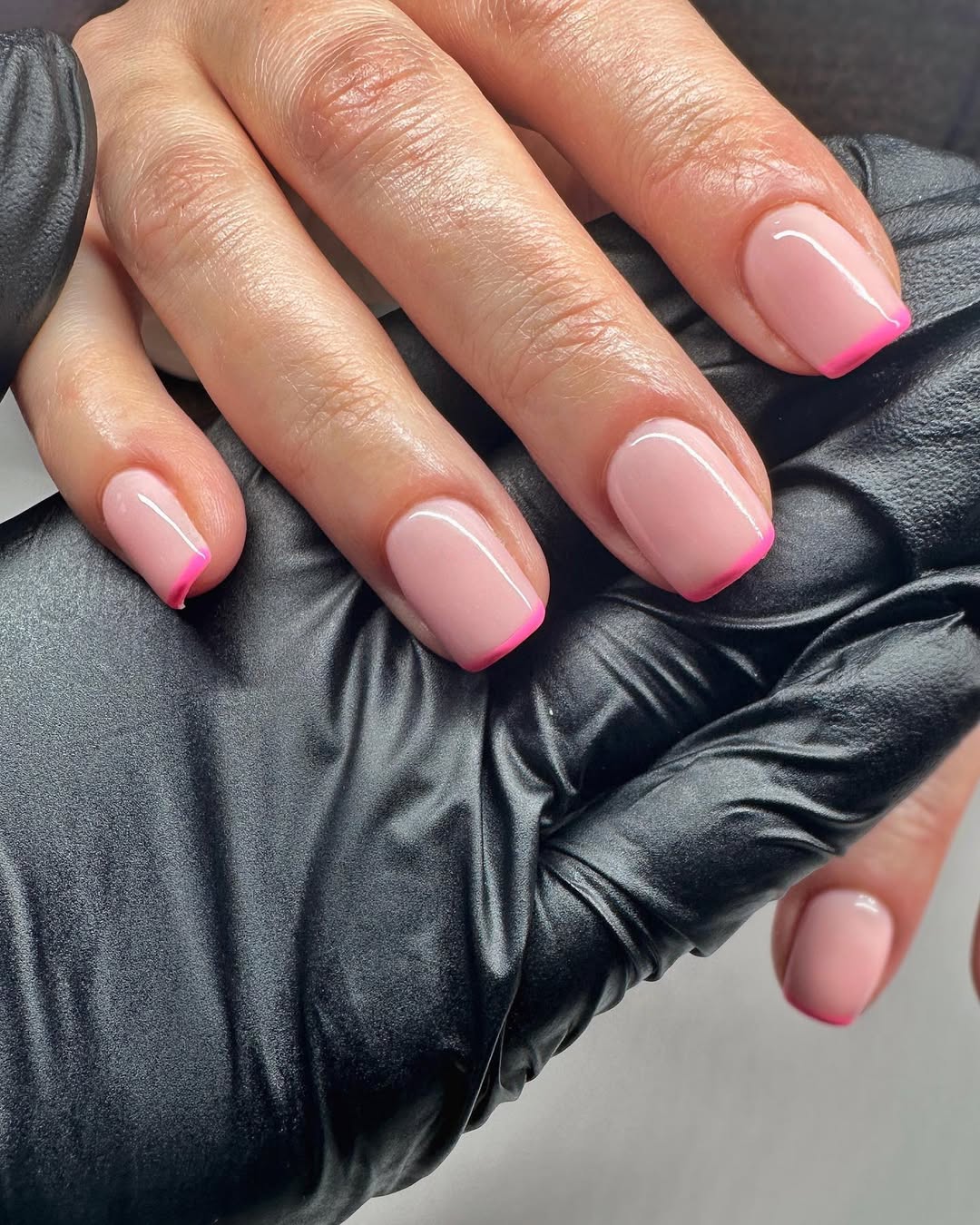 Vibrant Pink Tips on Nude Base Vibrant Pink Tips on Nude Base — Pink French Tip Nails