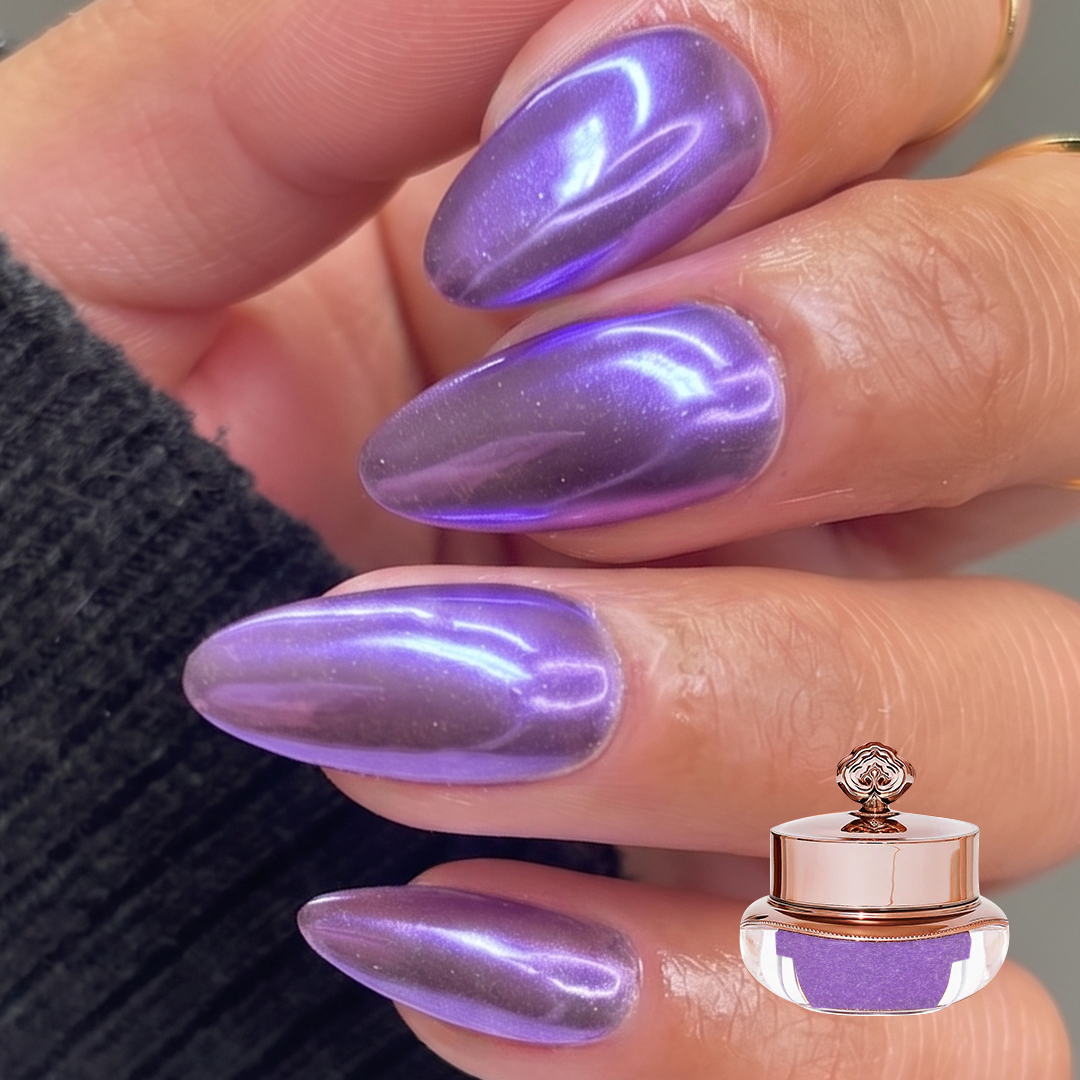 Metallic Purple Chrome Medium Almond Nails Metallic Purple Chrome Medium Almond Nails — Purple Nails
