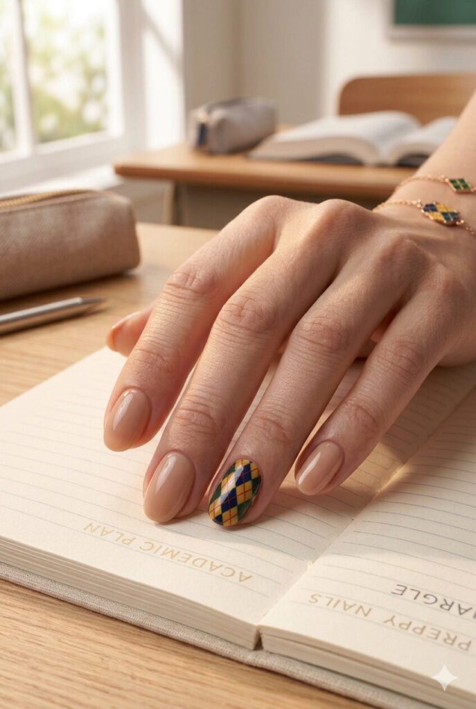 Nude Base with Navy Diamond Accent Nude Base with Navy Diamond Accent — Preppy Nails