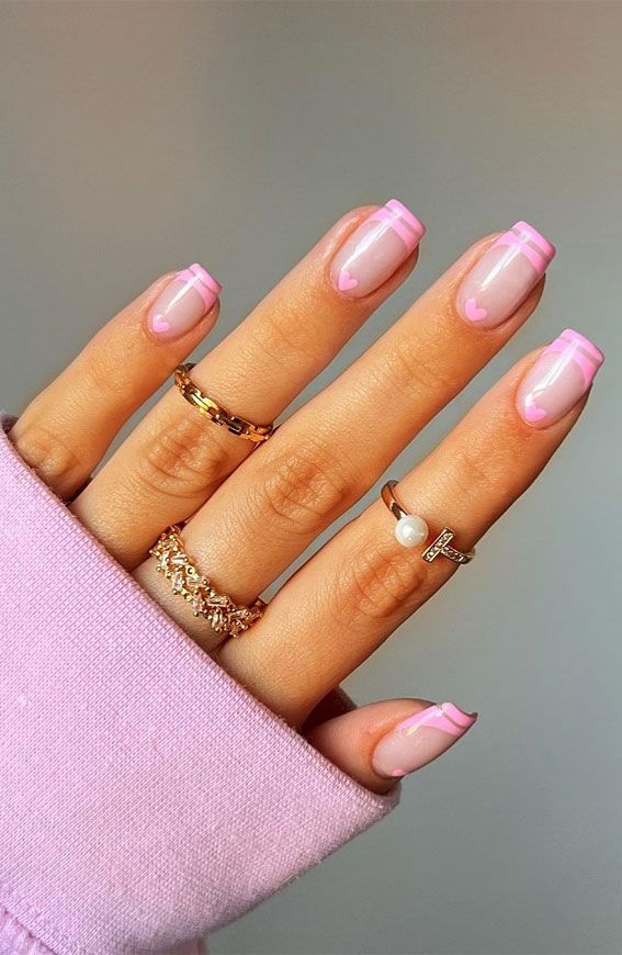One Hand Close-Up Visual Idea — Double French Nails