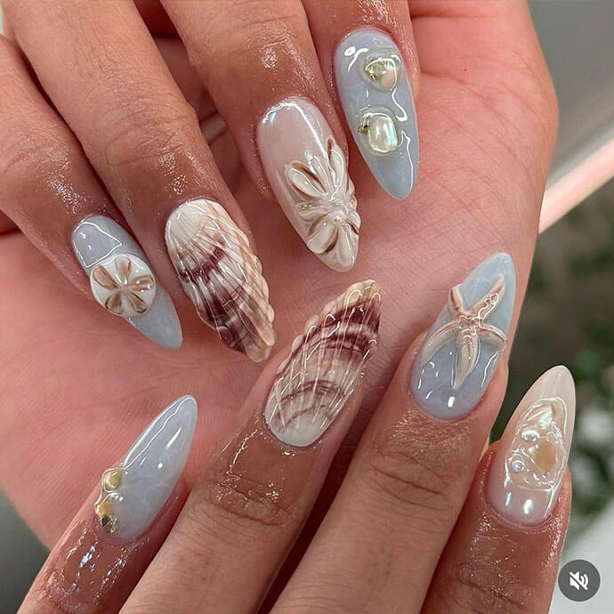 Long Almond 3D Seashell Beach Nails Long Almond 3D Seashell Beach Nails — Ocean Nails